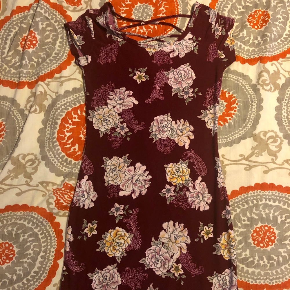 Maroon flower print dress
